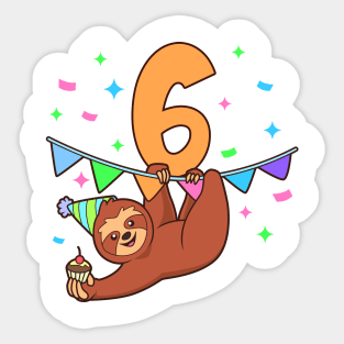 I am 6 with sloth - kids birthday 6 years old Sticker